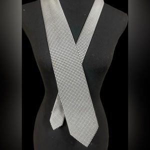Vintage VTG Gingiss Necktie Silver Black Classic Woven Checkered Gingham